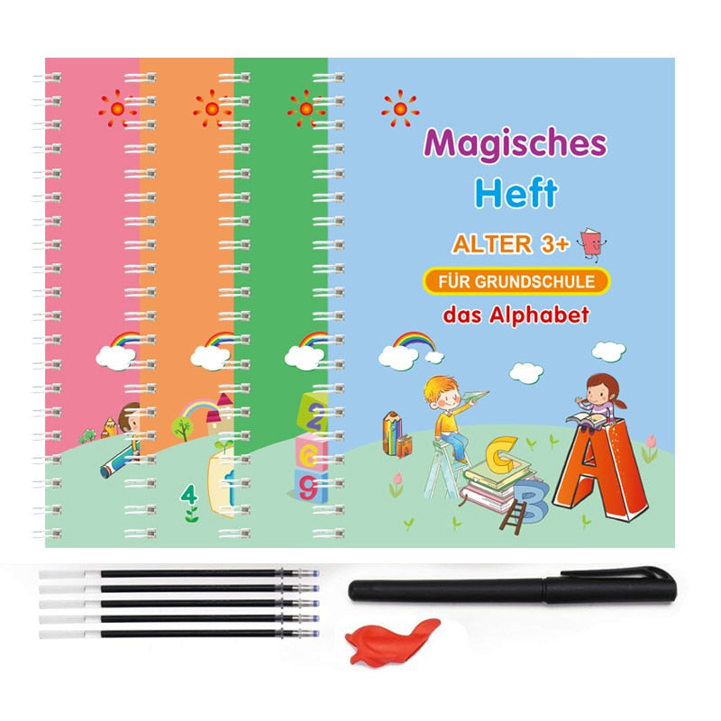 Trebendo™ Magic Wiederverwendbares Nachmalbuch Set (4 Bücher + 1 Stift + 10 Ersatzminen)