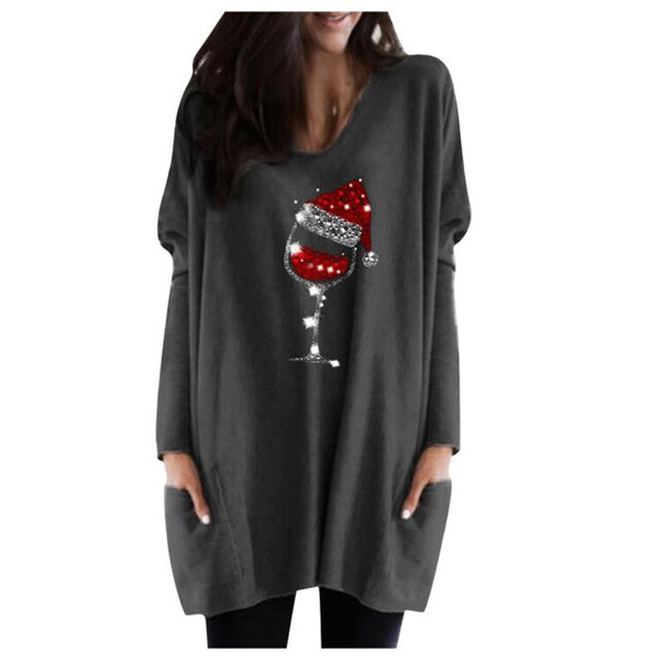Trebendo™ wijn- en kerstmuts-sweatshirt voor dames