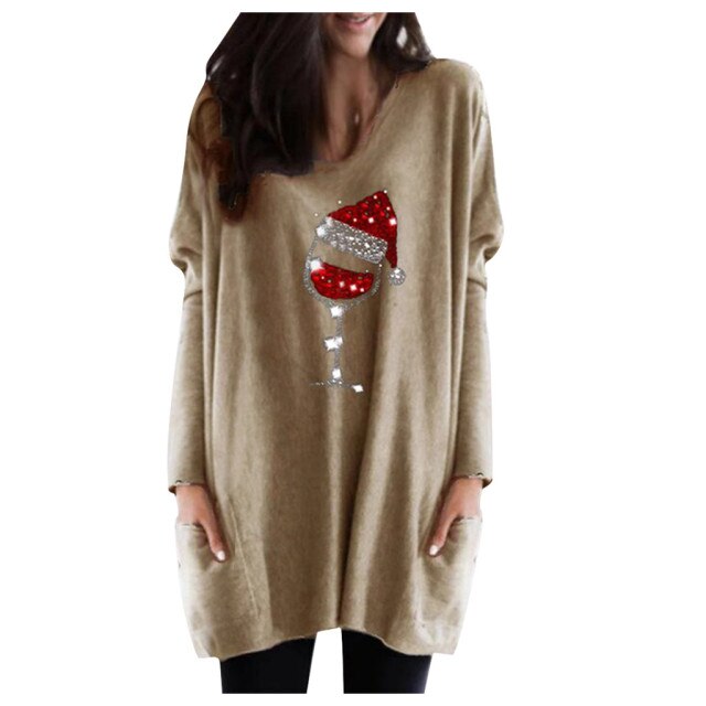 Trebendo™ Wein & Weihnachtsmütze Sweatshirt für Frauen